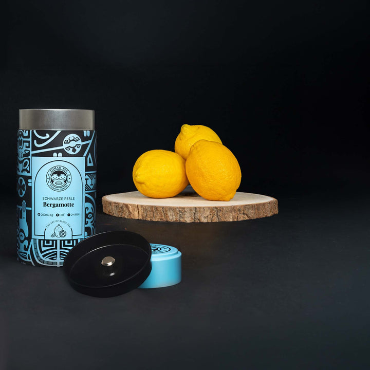 Schwarze Perle Teedose mit Earl-Grey-Schwarztee und Bergamotte