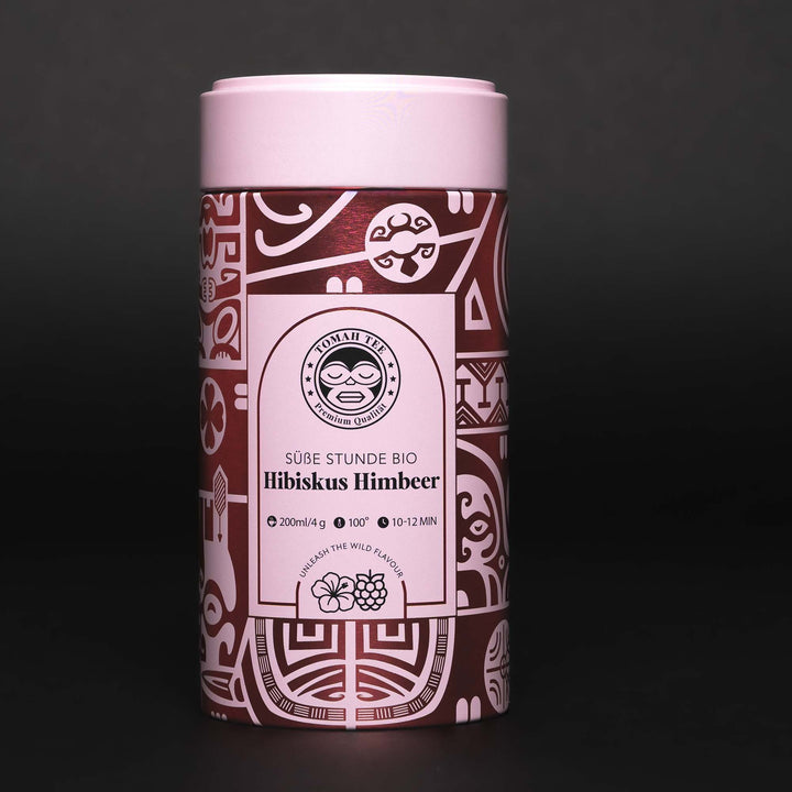 Bio Hibiskus Himbeer Tee „Süße Stunde“ von Tomah Tee in der 100-g-Teedose