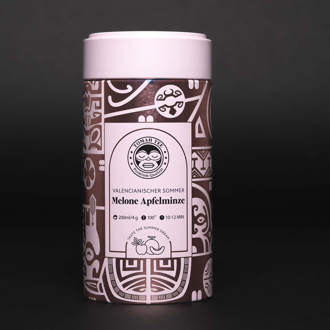 Melone-Apfelminze-Tee „Valencianischer Sommer“ von Tomah Tee in der 100-g-Teedose