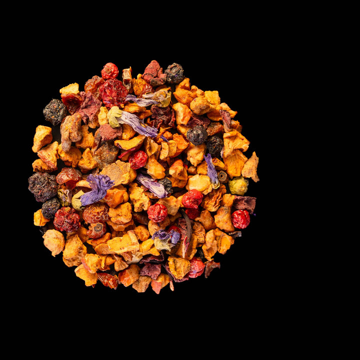 Lose Früchteteemischung mit Heidelbeere, Brombeere, Johannisbeere, Holunderbeere und Hibiskus