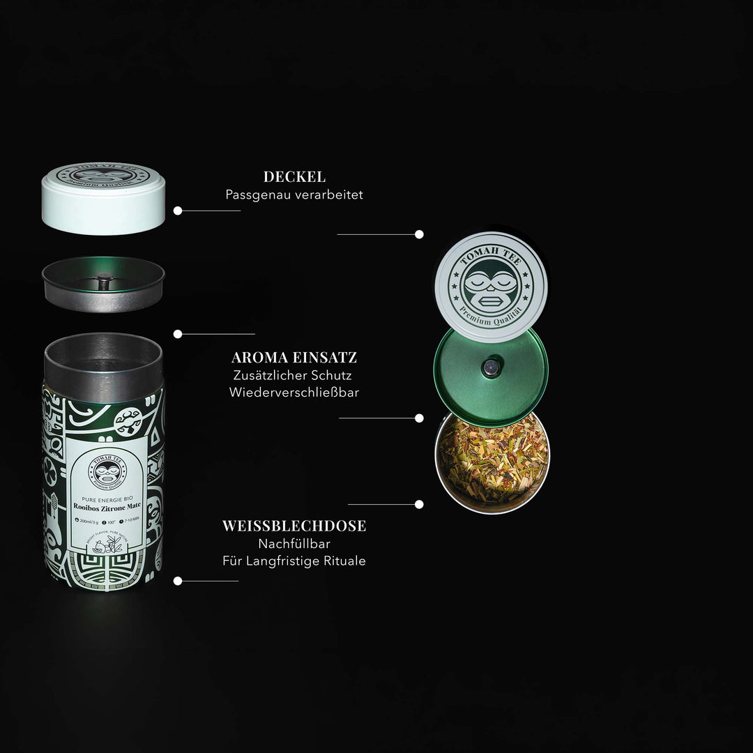 Pure Energie BIO Teedose von Tomah Tee mit Deckel und Aromaschutz für losen Tee