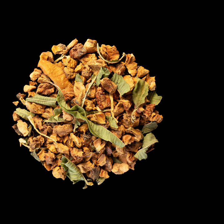 Lose Bio-Teemischung Abendruhe mit Melisse, Mandarine und weiteren Kräutern und Fruchtstücken