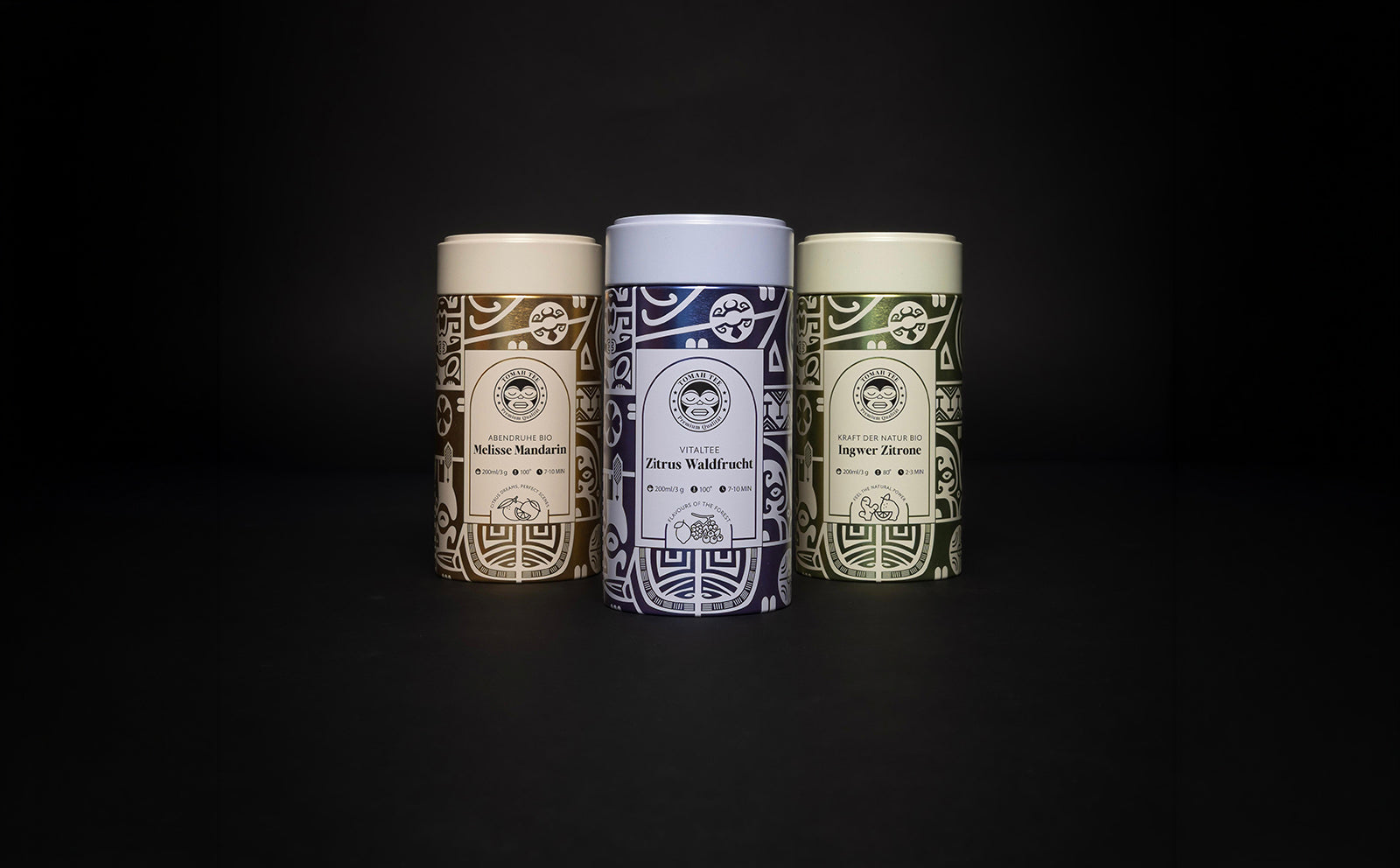 Tomah Tee 3er-Set mit Abendruhe Melisse-Mandarine, Vitaltee Zitrus-Waldfrucht und Kraft der Natur BIO Ingwer-Zitrone